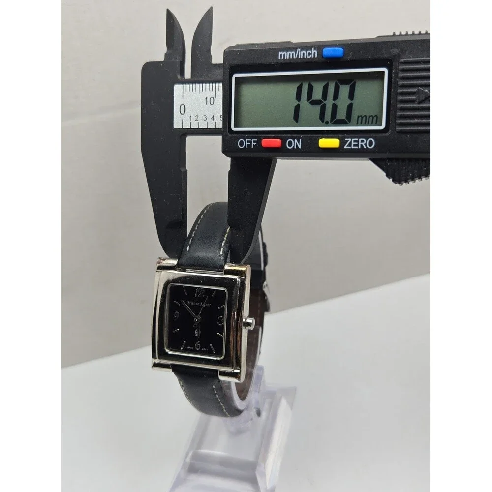 Vintage Etienne Aigner Womens Silver Black Dial Leather Quartz Watch New Battery